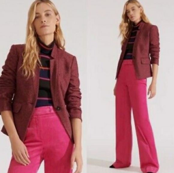 Veronica Beard Farley Dickey Wool Up Collar Blazer Berry Maroon Sz 6 - Picture 1 of 7